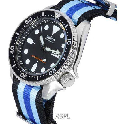 Orologio da uomo Seiko quadrante nero automatico SKX007K1-var-NATO20 200M da uomo
