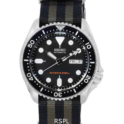 Orologio da uomo Seiko quadrante nero automatico SKX007K1-var-NATO21 200M da uomo