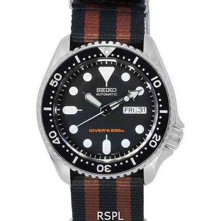 Orologio da uomo Seiko quadrante nero automatico SKX007K1-var-NATO22 200M da uomo