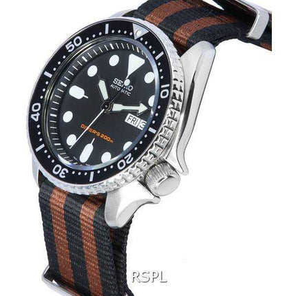 Orologio da uomo Seiko quadrante nero automatico SKX007K1-var-NATO22 200M da uomo