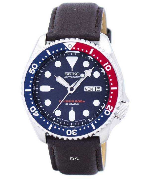 Seiko Automatic Diver's Ratio Orologio da uomo in pelle marrone scuro SKX009J1-LS11 200M
