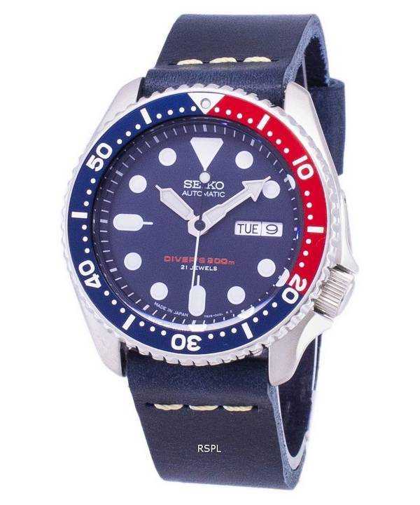 Orologio da uomo Seiko Automatic SKX009J1-LS15 da 200 M con cinturino in pelle blu scuro