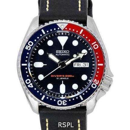 Orologio da uomo Seiko Automatic Diver&#39;s Ratio in pelle nera SKX009J1-var-LS2 200M