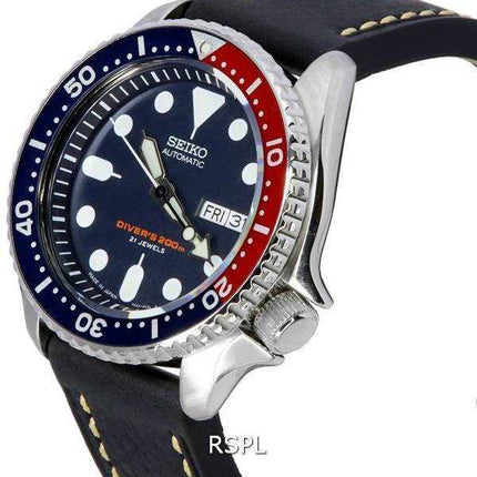 Orologio da uomo Seiko Automatic Diver&#39;s Ratio in pelle nera SKX009J1-var-LS2 200M