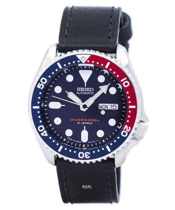 Orologio da sub Seiko Automatic Diver Black Leather SKX009J1-LS8 200M - Orologio da uomo