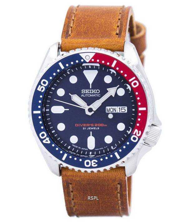 Orologio da sub Seiko Automatic Diver in pelle marrone Orologio da uomo SKX009J1-LS9 200M