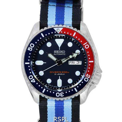 Orologio da uomo Seiko quadrante blu automatico Diver SKX009J1-var-NATO20 200M