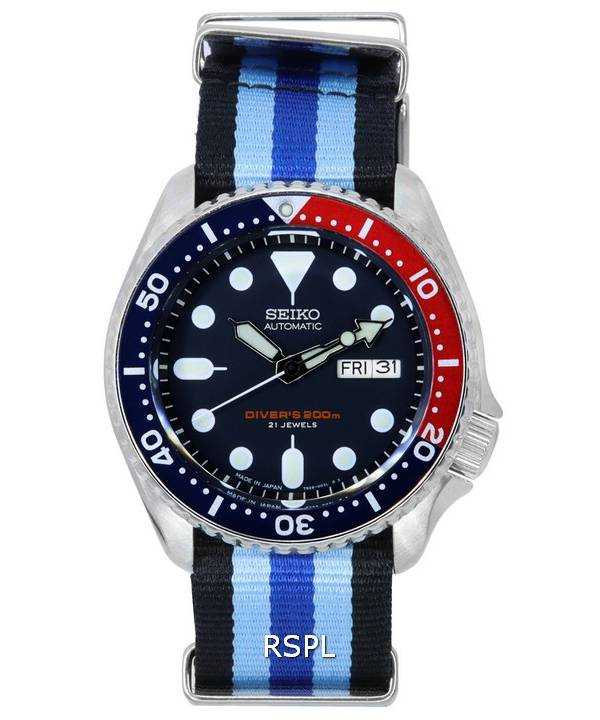 Orologio da uomo Seiko quadrante blu automatico Diver SKX009J1-var-NATO20 200M