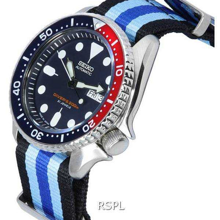 Orologio da uomo Seiko quadrante blu automatico Diver SKX009J1-var-NATO20 200M
