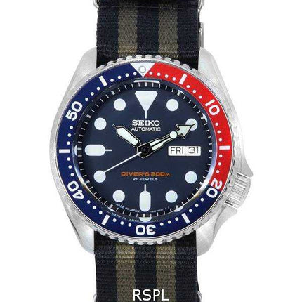 Orologio da uomo Seiko quadrante blu automatico Diver SKX009J1-var-NATO21 200M