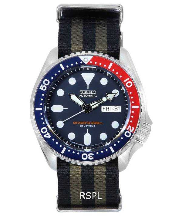 Orologio da uomo Seiko quadrante blu automatico Diver SKX009J1-var-NATO21 200M