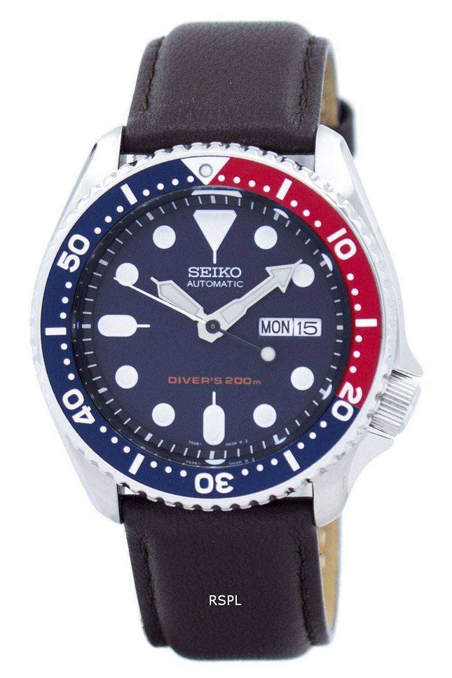 Orologio da uomo Seiko Automatic Diver's 200M Ratio in pelle marrone scuro SKX009K1-LS11