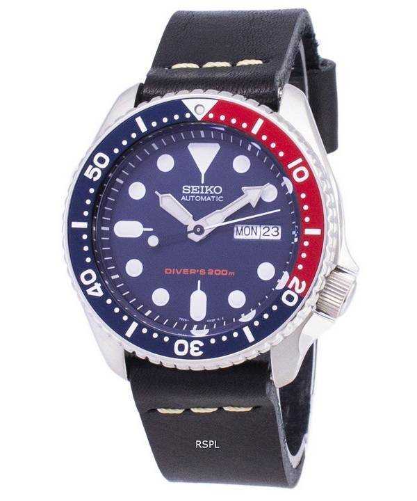 Orologio da uomo automatico Seiko Automatic SKX009K1-LS14 da 200 M con cinturino in pelle nera