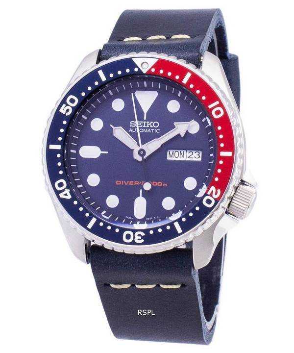 Orologio da uomo Seiko Automatic SKX009K1-LS15 da 200 M con cinturino in pelle blu scuro