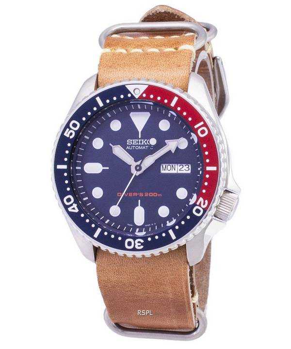 Orologio da uomo Seiko Automatic SKX009K1-LS18 da 200 M in pelle marrone con cinturino in pelle