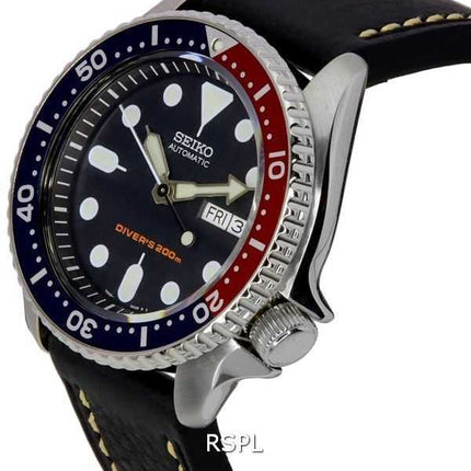 Orologio da uomo Seiko Automatic Diver&#39;s Ratio in pelle nera SKX009K1-var-LS2 200M
