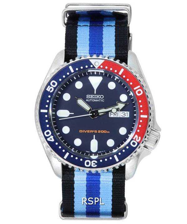 Orologio da uomo Seiko quadrante blu automatico subacqueo SKX009K1-var-NATO20 200M