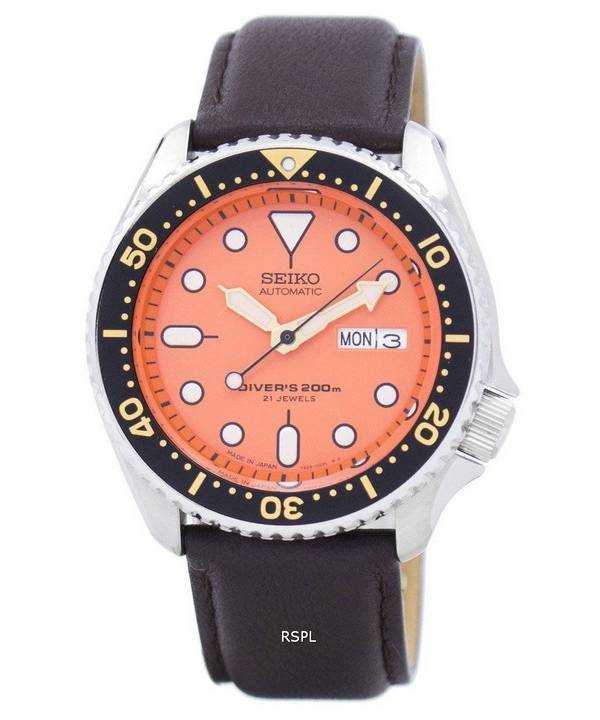 Seiko Automatic Diver's Ratio Orologio da uomo in pelle marrone scuro SKX011J1-LS11 200M