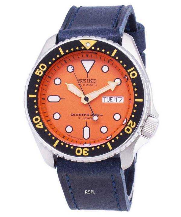 Orologio da uomo Seiko Automatic SKX011J1-LS13 da 200 M con cinturino in pelle blu scuro