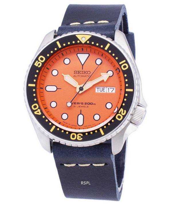 Orologio da uomo Seiko Automatic SKX011J1-LS15 da 200 M con cinturino in pelle blu scuro
