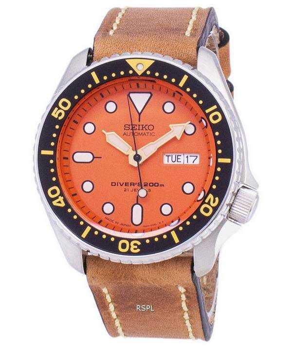 Orologio da uomo Seiko Automatic SKX011J1-LS17 da 200 M in Giappone con cinturino in pelle marrone