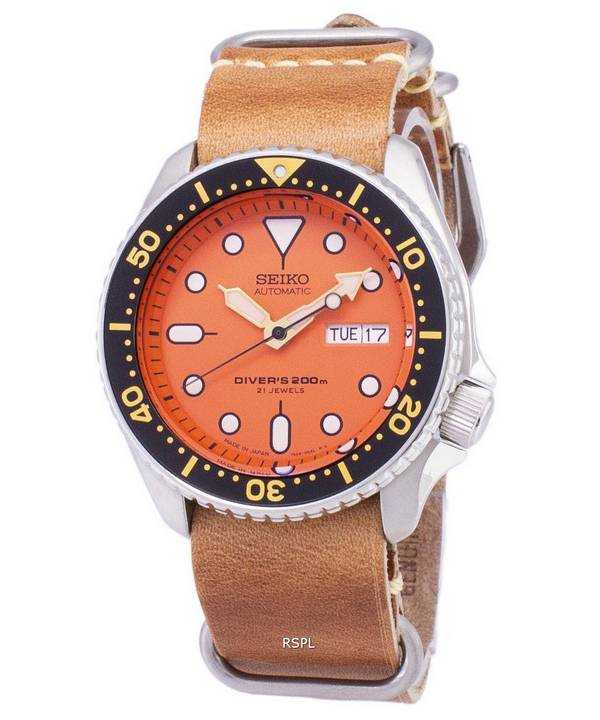 Orologio da uomo Seiko Automatic SKX011J1-LS18 da 200 M in Giappone con cinturino in pelle marrone