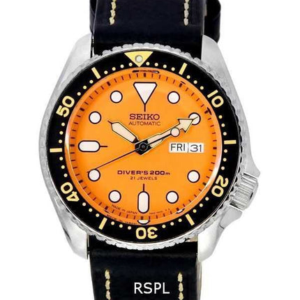 Orologio da uomo Seiko Automatic Diver&#39;s Ratio in pelle nera SKX011J1-var-LS2 200M