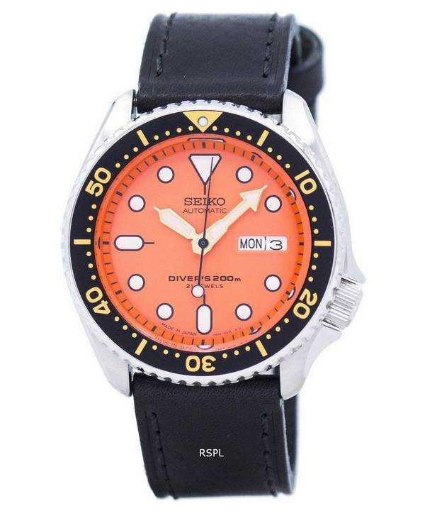 Orologio da sub Seiko Automatic Diver Black Leather SKX011J1-LS8 200M - Orologio da uomo