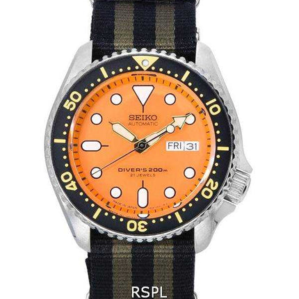 Orologio da uomo Seiko quadrante arancione automatico Diver SKX011J1-var-NATO21 200M