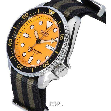 Orologio da uomo Seiko quadrante arancione automatico Diver SKX011J1-var-NATO21 200M