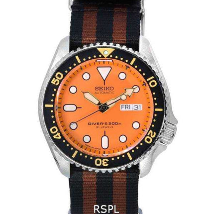 Orologio da uomo Seiko quadrante arancione automatico Diver SKX011J1-var-NATO22 200M