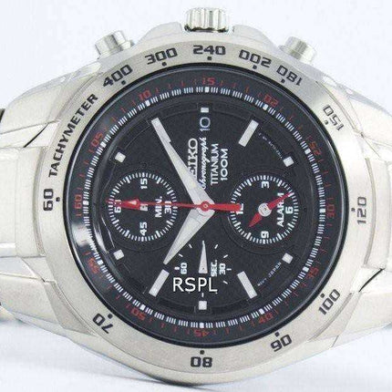 Seiko Titanium Cronografo al quarzo con sveglia Tachimetro SNAB89 SNAB89P1 SNAB89P Orologio da uomo
