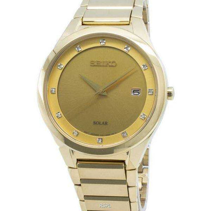 Orologio da uomo Seiko Solar Diamond accenti in acciaio inossidabile tono oro SNE384 SNE384P9 SNE384P