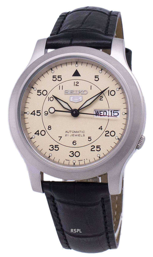 Orologio da uomo con cinturino in pelle nera automatica Seiko 5 Military SNK803K2-SS1