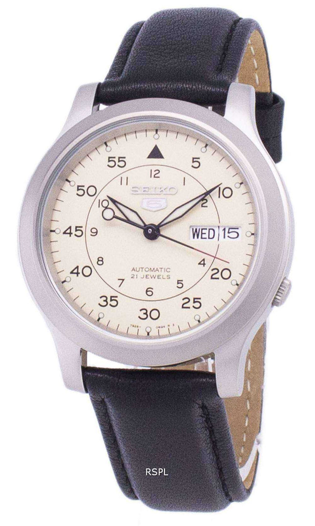 Orologio da uomo con cinturino in pelle nera automatica Seiko 5 Military SNK803K2-SS3