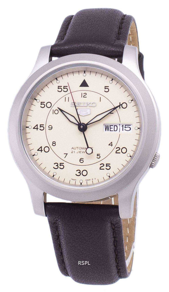 Orologio da uomo con cinturino in pelle marrone automatico Seiko 5 Military SNK803K2-SS4