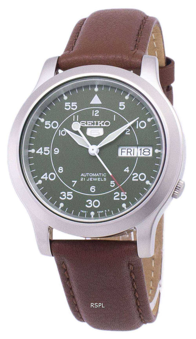 Orologio da uomo con cinturino in pelle marrone automatico Seiko 5 Military SNK805K2-SS5