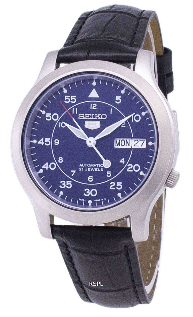 Orologio da uomo con cinturino in pelle nera automatica Seiko 5 Military SNK807K2-SS1