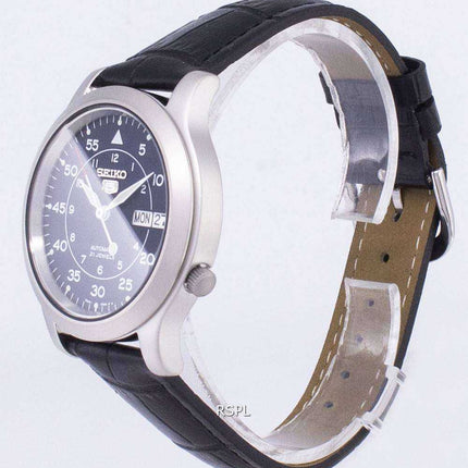 Orologio da uomo con cinturino in pelle nera automatica Seiko 5 Military SNK807K2-SS1