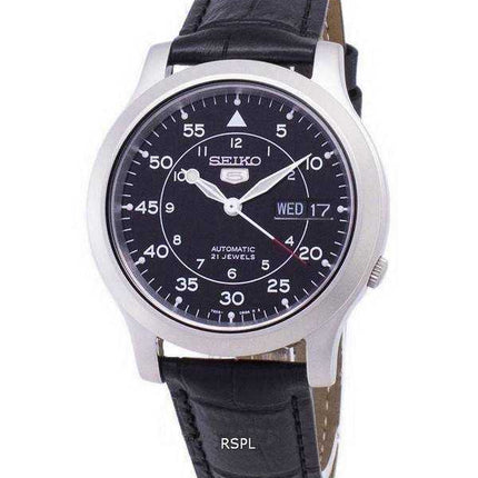 Orologio da uomo con cinturino in pelle nera automatica Seiko 5 Military SNK809K2-SS1