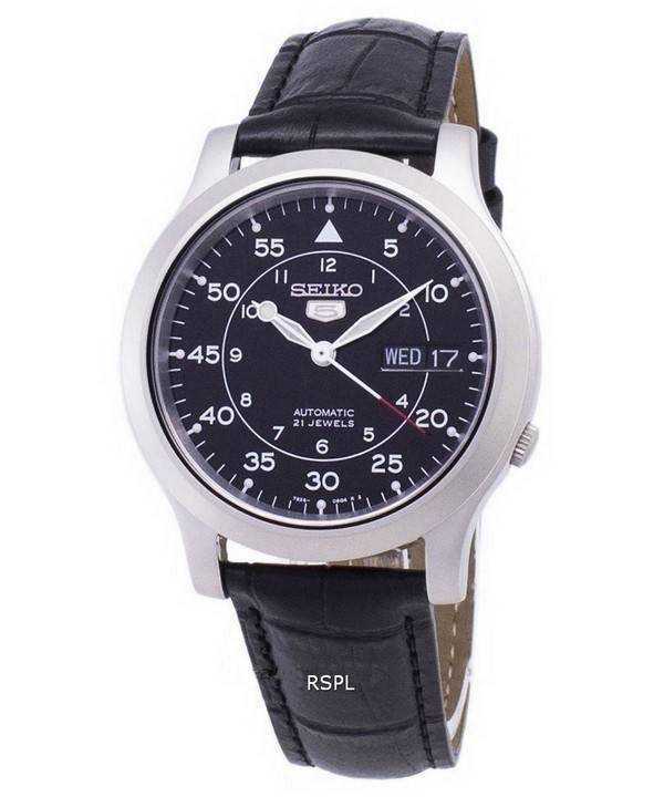 Orologio da uomo con cinturino in pelle nera automatica Seiko 5 Military SNK809K2-SS1