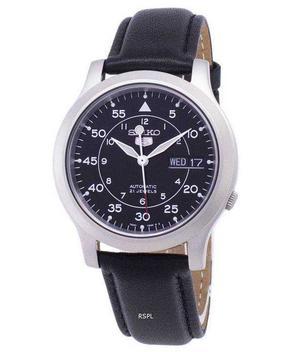 Orologio da uomo con cinturino in pelle nera automatica Seiko 5 Military SNK809K2-SS3