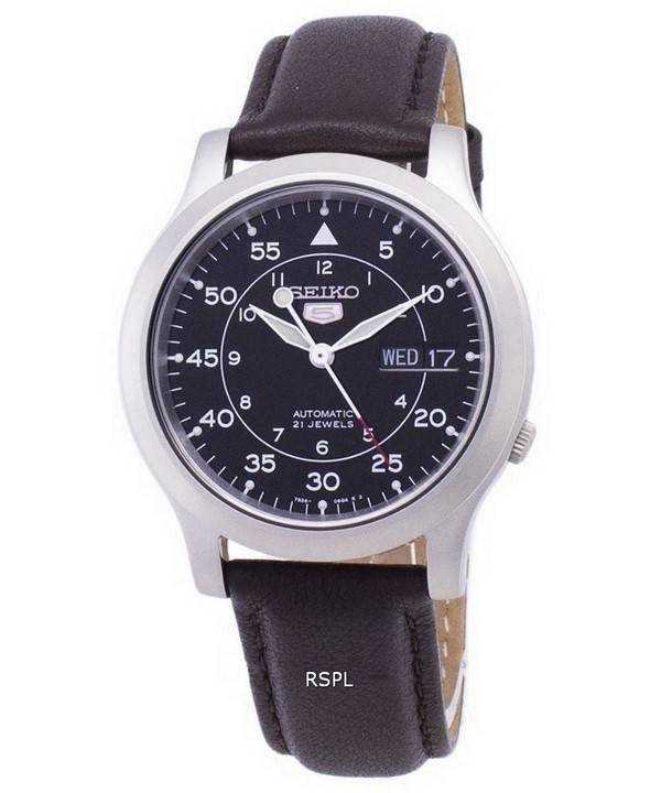 Orologio da uomo con cinturino in pelle marrone automatico Seiko 5 Military SNK809K2-SS4