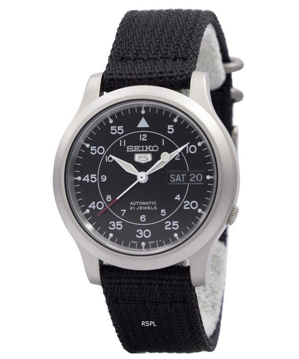 Orologio da uomo automatico Seiko 5 con quadrante nero militare ricondizionato SNK809K2