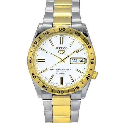 Orologio unisex automatico Seiko 5 bicolore in acciaio inossidabile con quadrante bianco 21 gioielli SNKE04J1