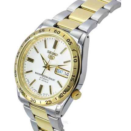 Orologio unisex automatico Seiko 5 bicolore in acciaio inossidabile con quadrante bianco 21 gioielli SNKE04J1