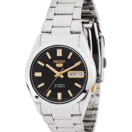 Orologio da uomo automatico Seiko 5 in acciaio inossidabile quadrante nero 21 gioielli SNKF17J1