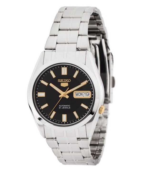 Orologio da uomo automatico Seiko 5 in acciaio inossidabile quadrante nero 21 gioielli SNKF17J1