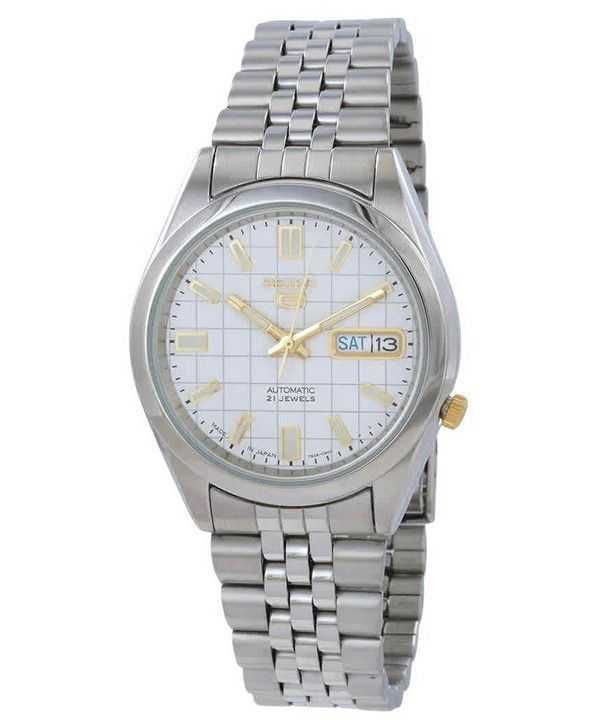 Orologio da uomo automatico Seiko 5 Jubilee con quadrante bianco 21 gioielli SNKF77J1