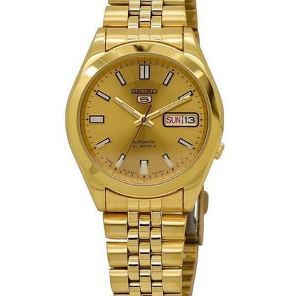 Orologio da uomo automatico Seiko 5 tono oro Jubilee con quadrante dorato 21 gioielli SNKF82J1